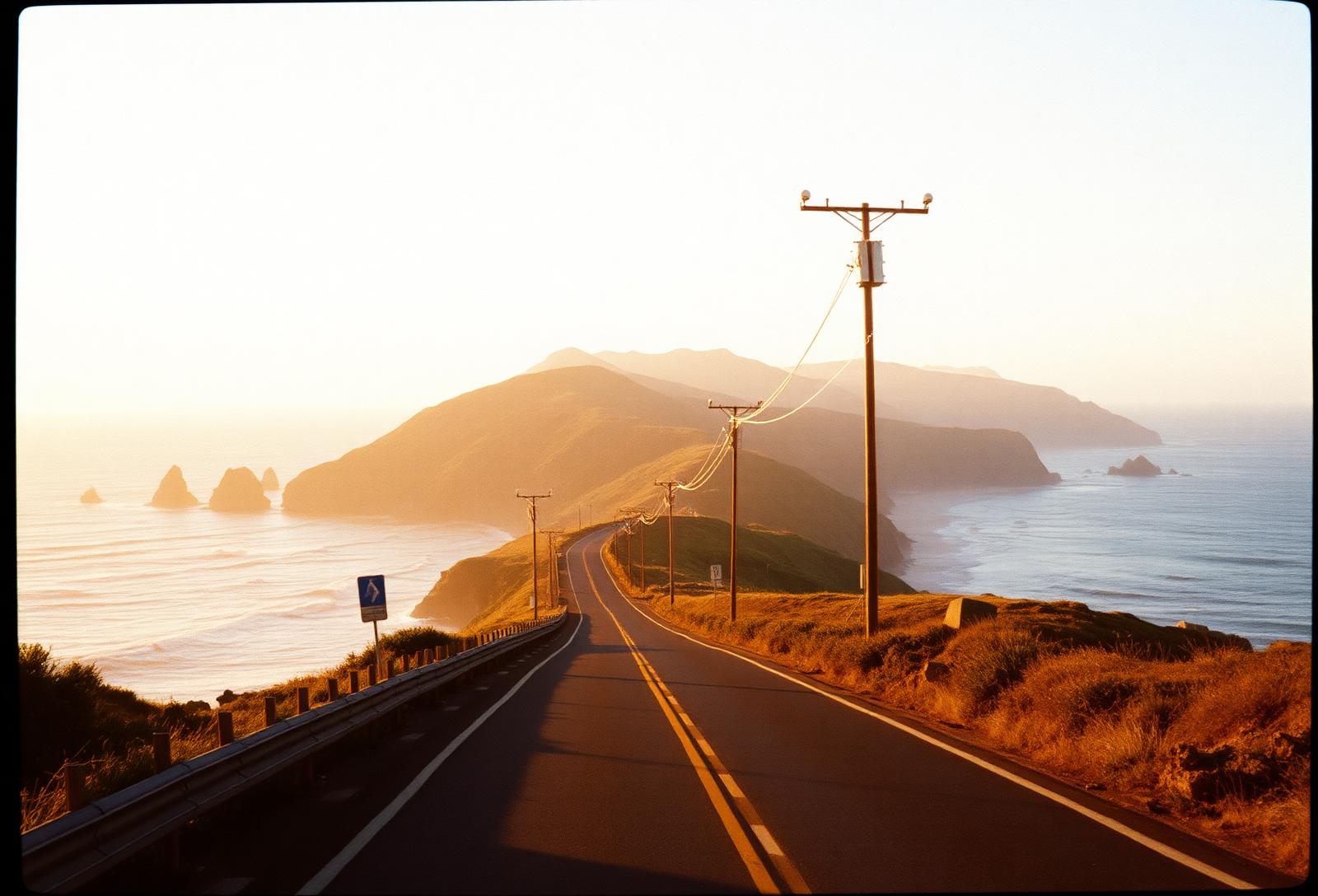 Carretera costera al atardecer