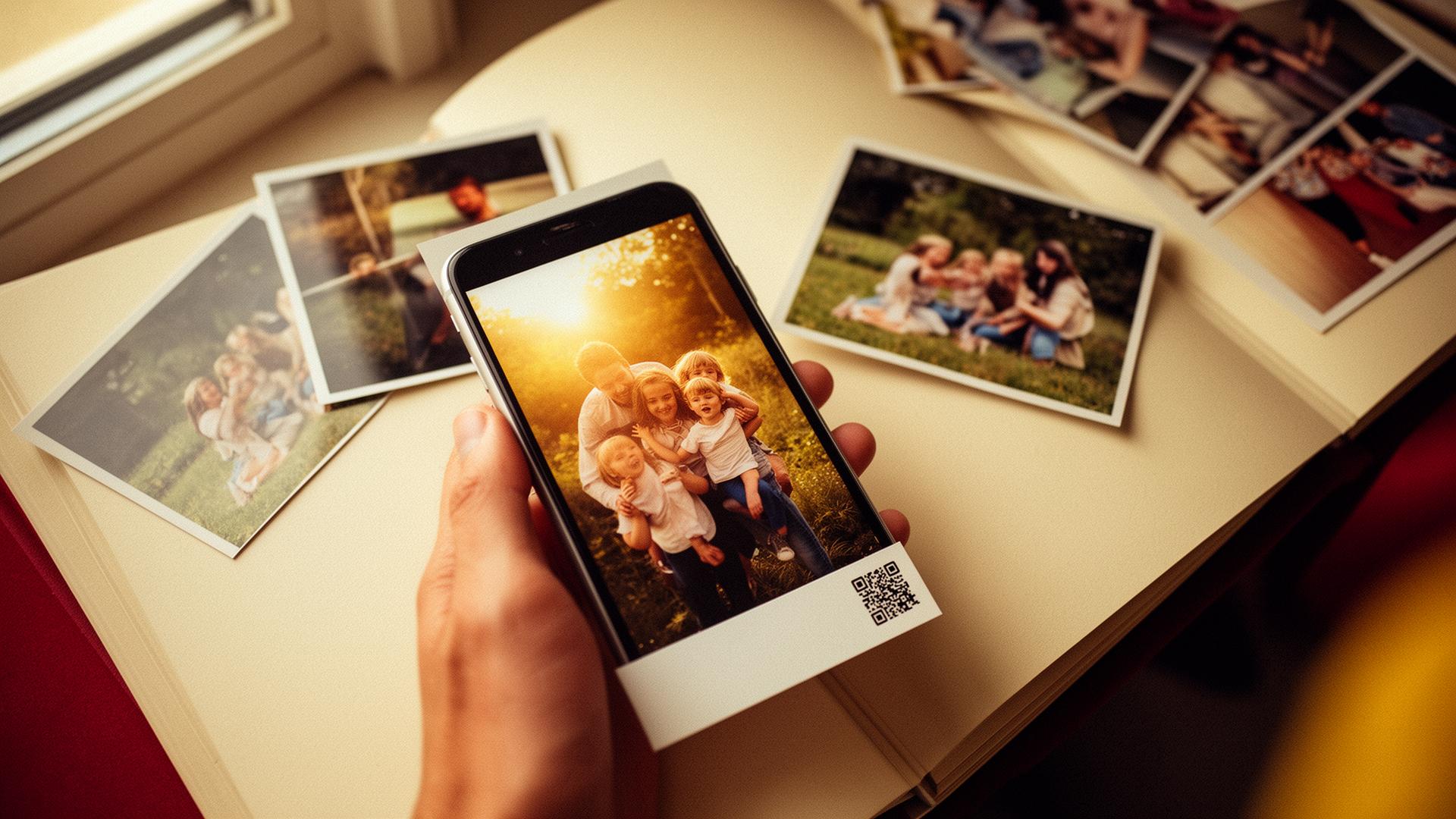 Persona escaneando un QR de una foto impresa